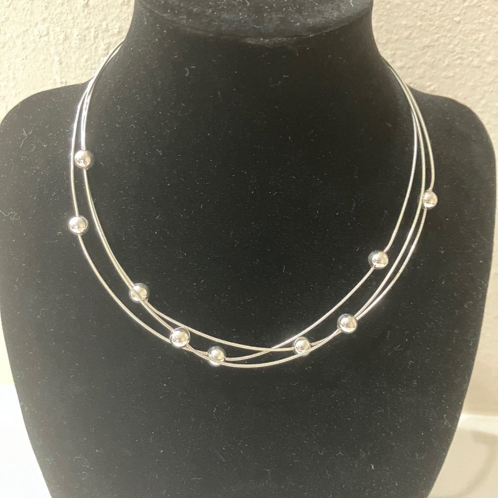 3 Strand Silver choker with silver ball stations